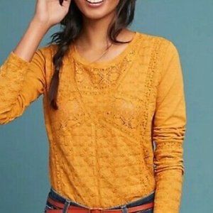 Eze Sur Mer Anthropologie Mustard Lace Shirt XS